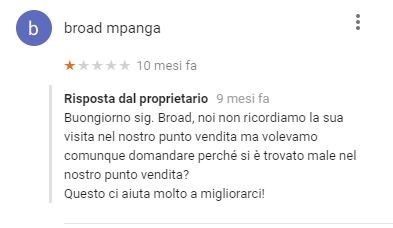 risposta di un proprietario a una recensione fasulla