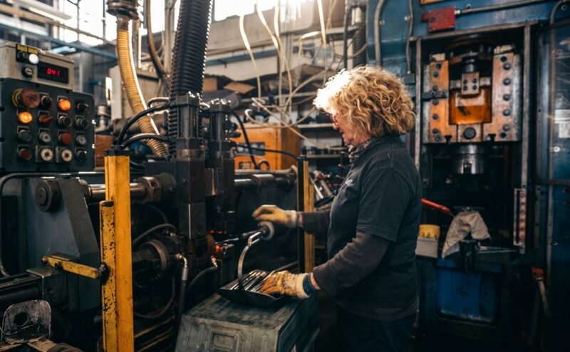 Un'operaia al lavoro in un'azienda metalmeccanica: vittima di gender pay gap?