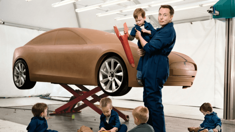 La scuola secondo le élite: Elon Musk con i suoi figli mentre modellano l'argilla in forma di automobili