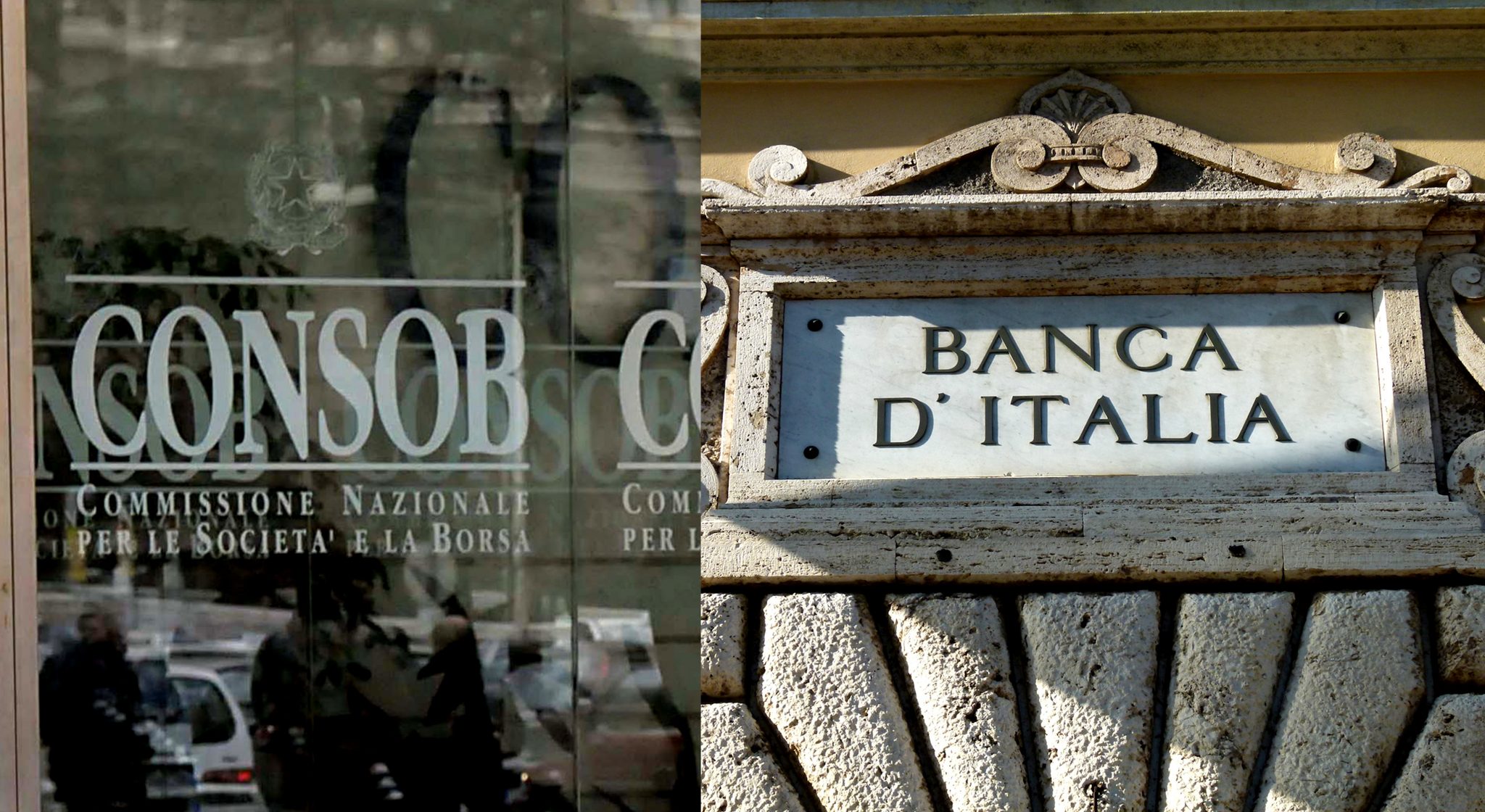 Le insegne di Consob e Banca d'Italia, le autorità di controllo degli istituti di credito italiani