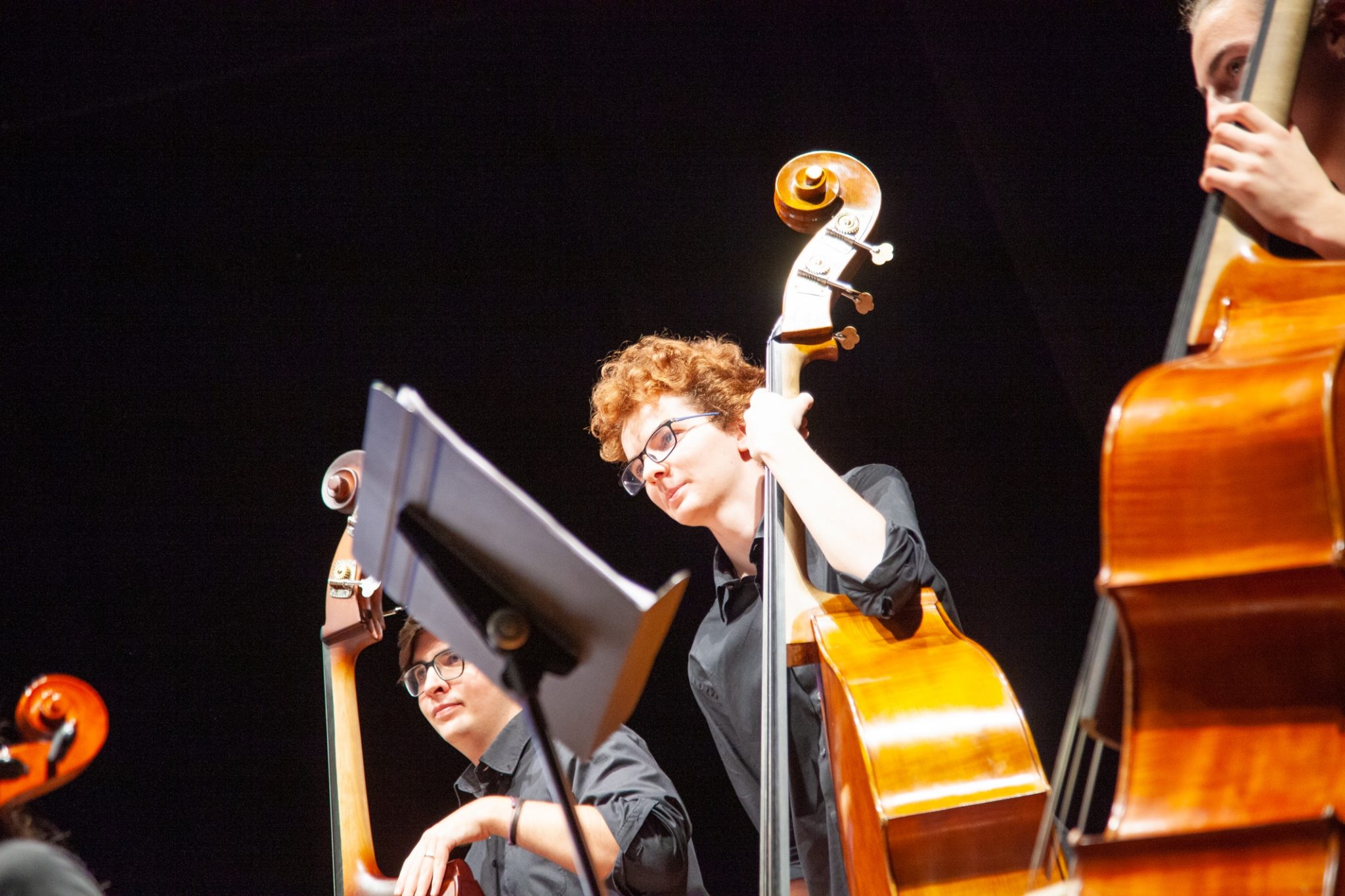 Dei ragazzi di una scuola di musica durante un concerto sinfonico.