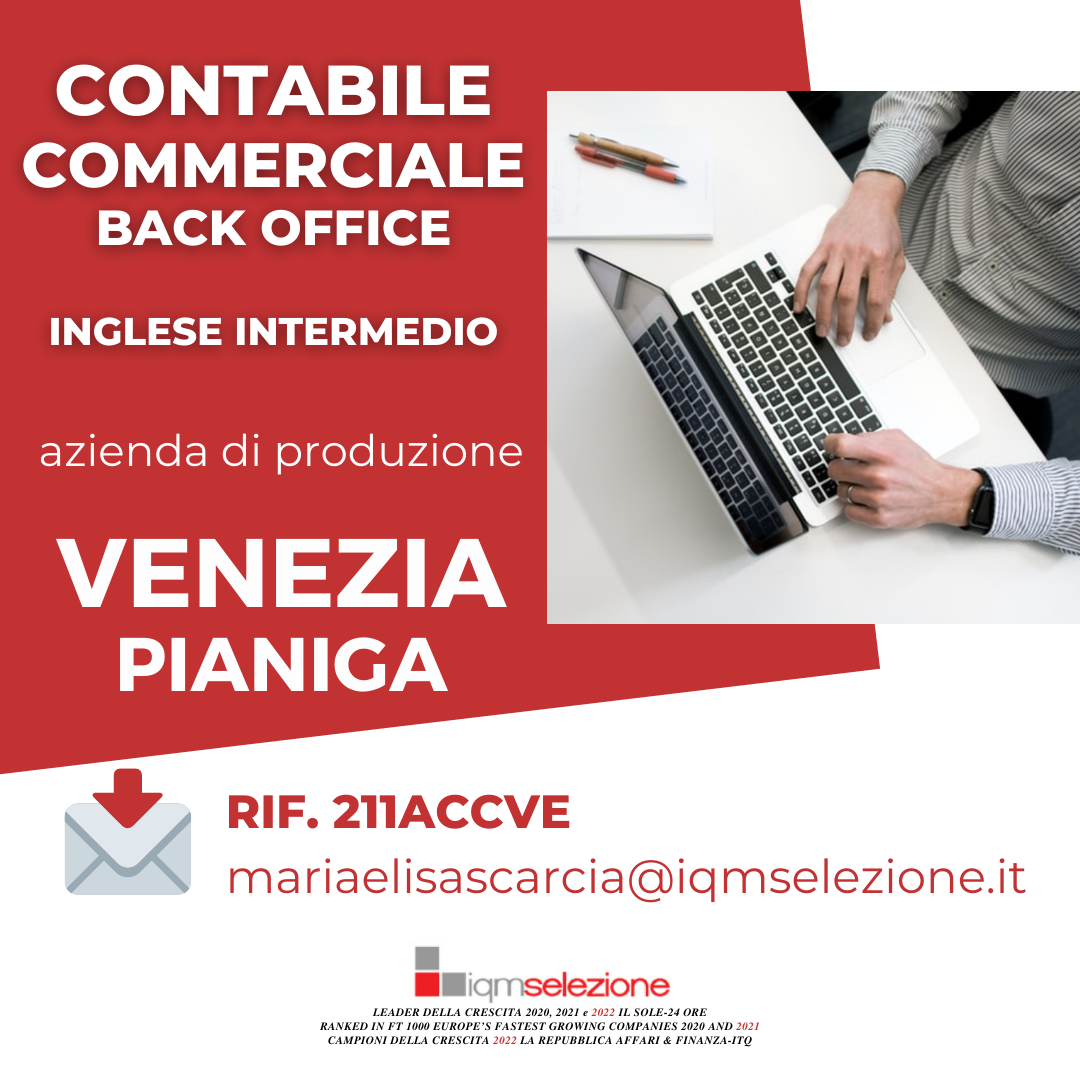 Impiegato/a Contabile e Commerciale Inglese intermedio Pianiga Venezia